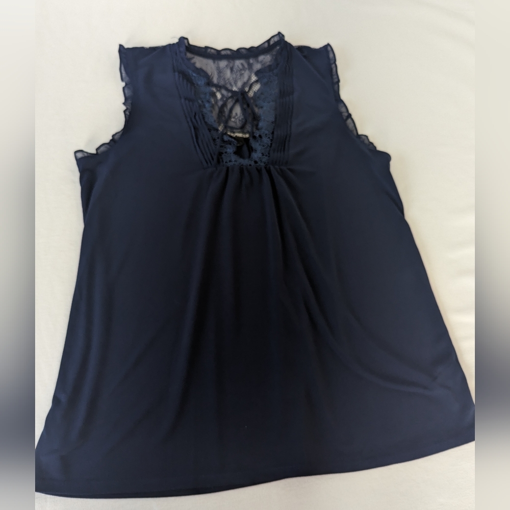 Express Women's Sleeveless Blue Top w/ Lace Accent & Drawstring Size L